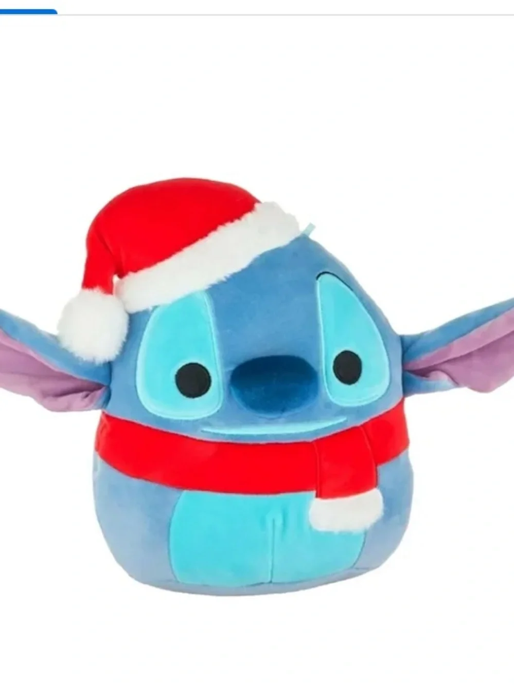 Disney Squishmallow Blue Stitch Plush with Red Santa Hat and Scarf